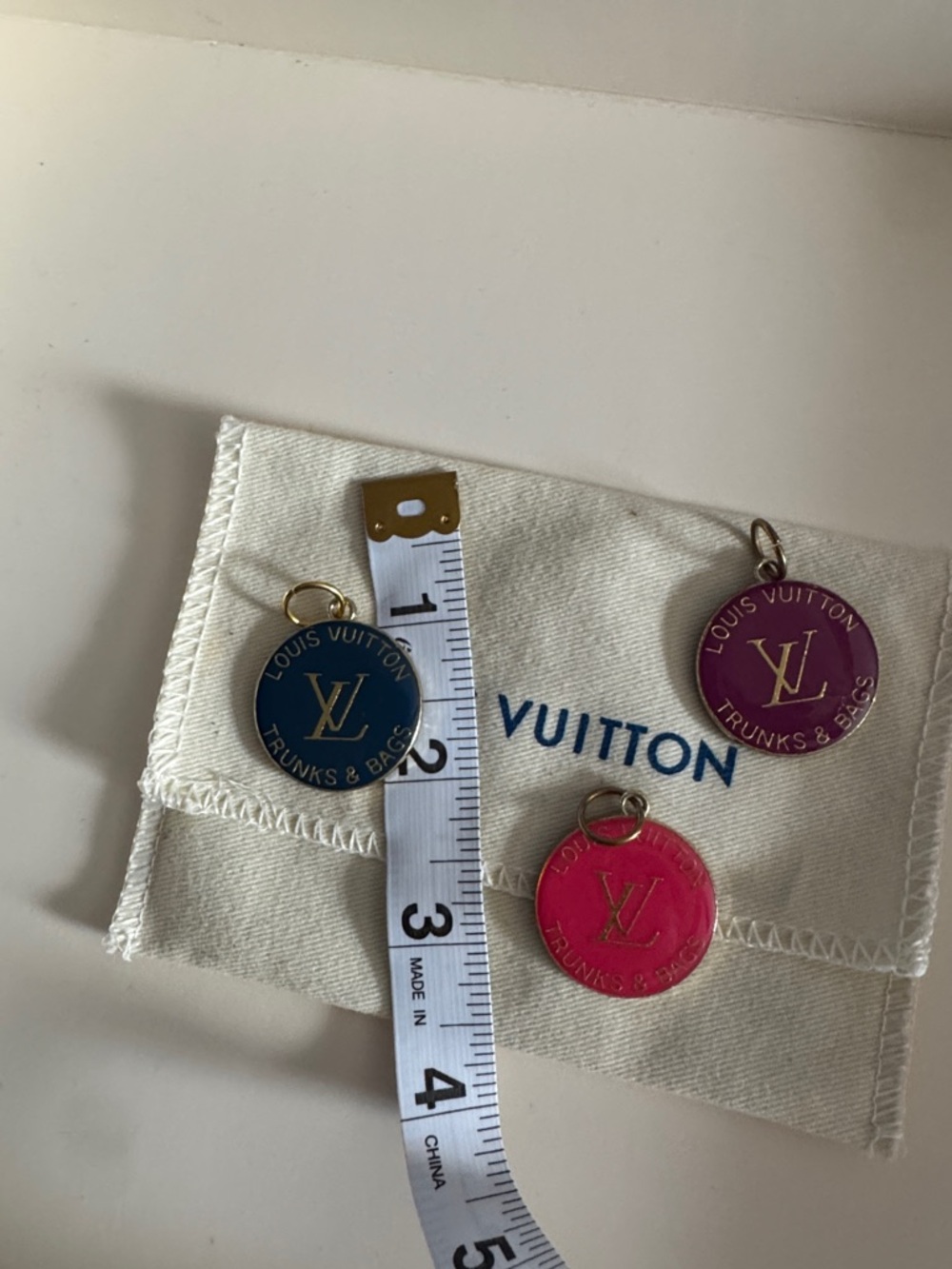 Louis Vuitton Enamel Logo Charms in Hot Pink, Magenta & Navy - Picture 6 of 6